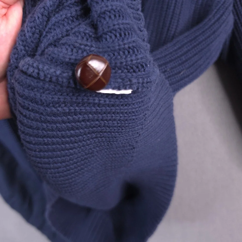 LL Bean XXL Tall Blue Cotton Shawl Neck Pullover Sweater Rib Knit Elbow Patches